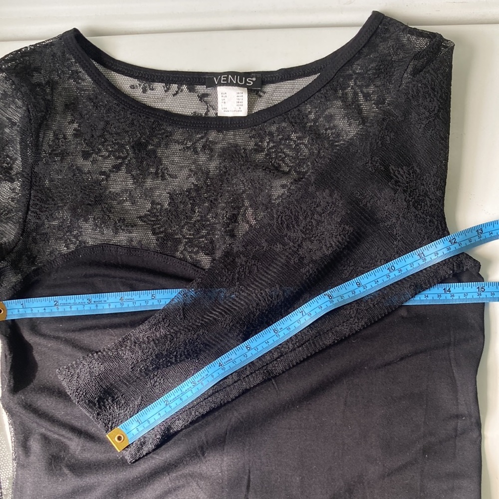 Venus black lace retro top 3/4 sleeves sz S EUC - Picture 5 of 6